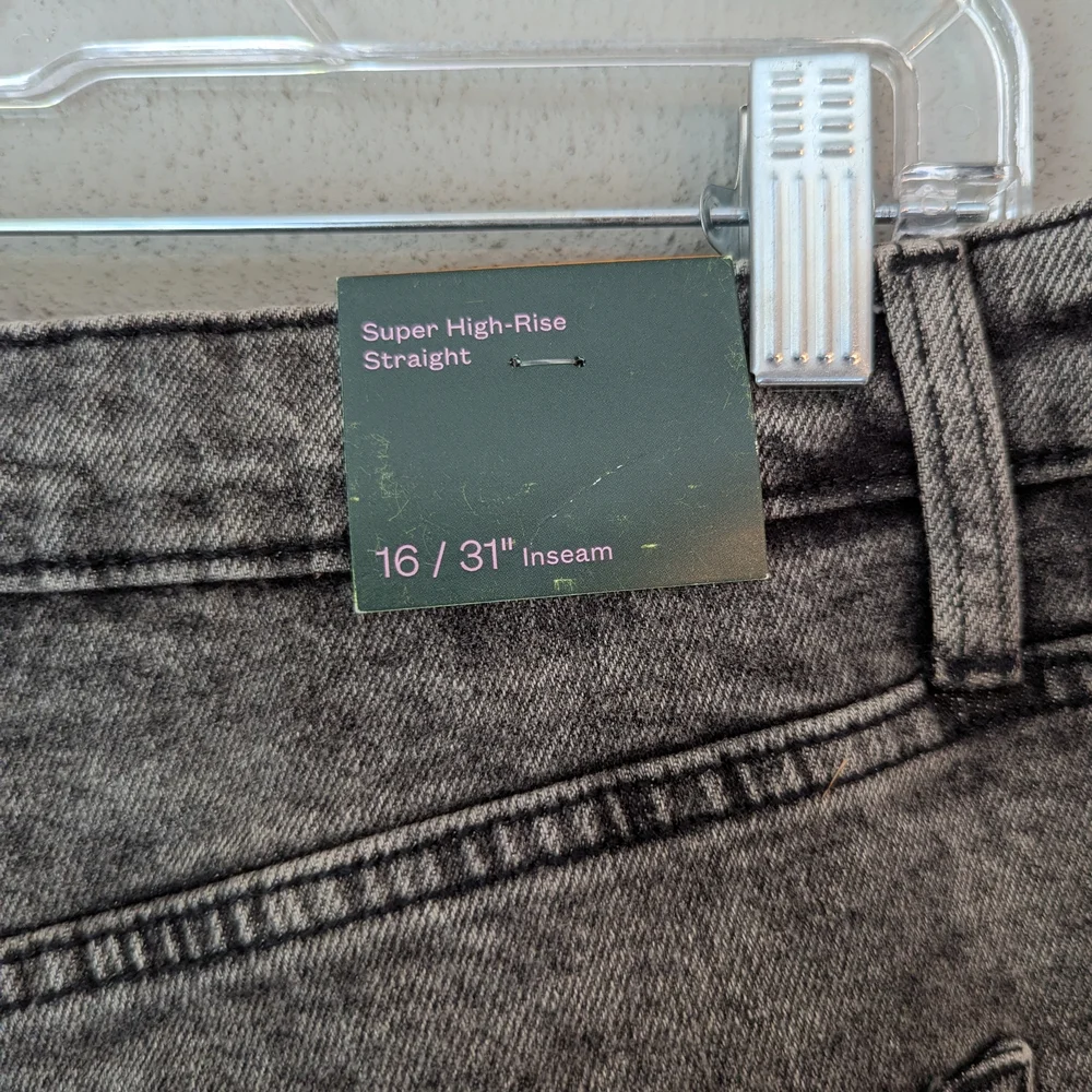 Wild Fable Super High-rise Straight Black Stonewash Jean With Button Fly Size 16 - Picture 6 of 6